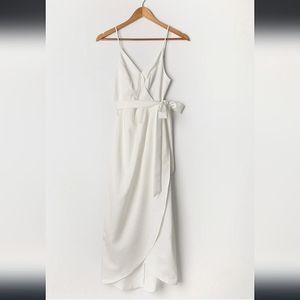 🤍 Lulu's Tulip Joice White Satin Midi Dress